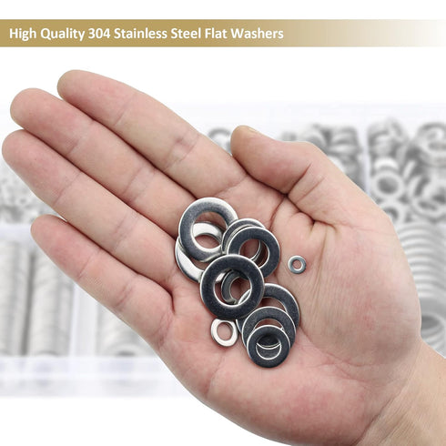 800 Pieces 304 Stainless Steel Flat Washers Assortment Kit, Fender Washers in 9 Sizes (M2-M12)