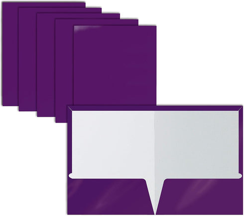 Better Office Products 2 Pocket Glossy Laminated Purple Paper Folders, Letter Size, Box of 25