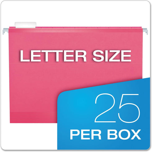 Pendaflex Reinforced Hanging File Folders, Pink, Letter Size, 25/BX, 1/5 Cut (4152 1/5 PIN)