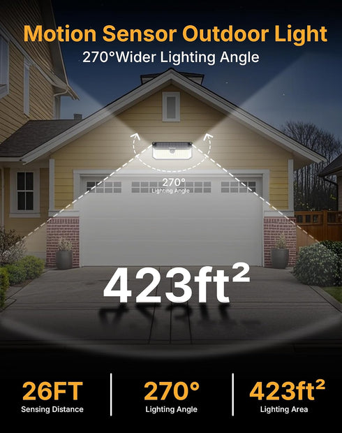 466 4000Lm 270 IP68 3 2-Pack Solar Security Lights Outdoor, LED Ultra Bright, Wide Motion Sensor, Waterproof, Modes
