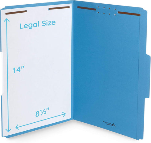Blue Summit Supplies Blue File Folders with Fasteners, Legal Size, 1/3 Cut Reinforced Tabs, 50 Pack