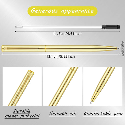 Zonon 15 Pieces Gold Metal Slim Ballpoint Pens, Bulk Retractable Metallic Black Ink Smooth Writing Pens