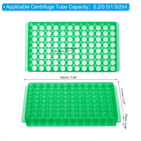 PATIKIL 96 Wells Tube Rack, 1pcs Vial Rack Double Panel Centrifuge Tube Holder for Microcentrifuge Tubes 0.2/0.5/1.5/2ml, Green