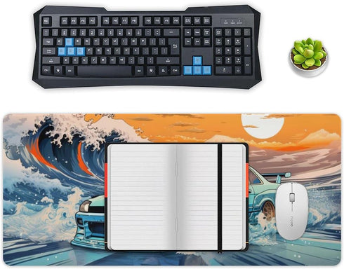 Large Desk Mats, Gaming Mousepads for Desktop Office Supplies, R33 Great Wave Japanese JDM Car, 35.4 x 15.7 inch