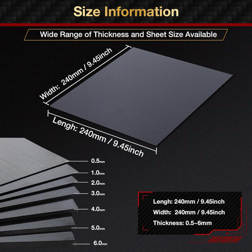 ARRIS 240 x 240 x 3.0MM Carbon Fiber Sheet, Available in Various Thicknesses for RC Aircraft