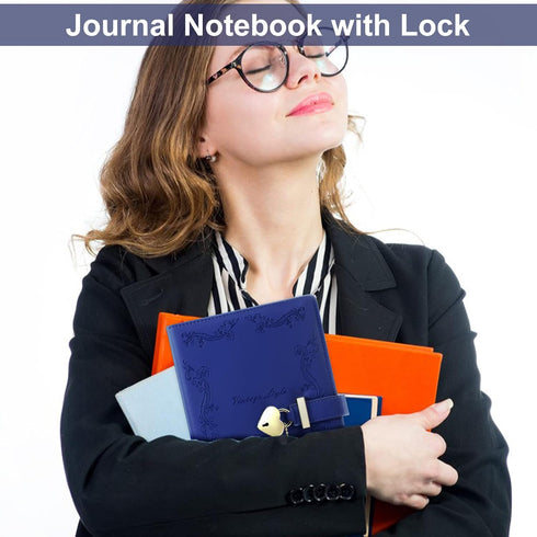 A5 Girls Diary with Lock and Key, Cute Heart Shaped Lock Journal for Women, Refillable Vintage Secret PU Leather