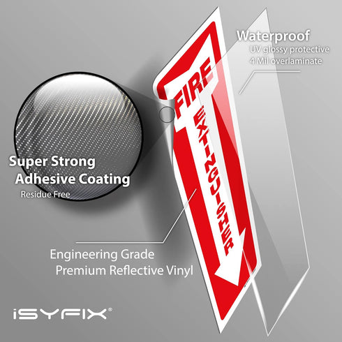 iSYFIX Fire Extinguisher Reflective Sticker Sign – 3 Pack, 4x12, Premium Self-Adhesive Vinyl for Indoor and Outdoor Use