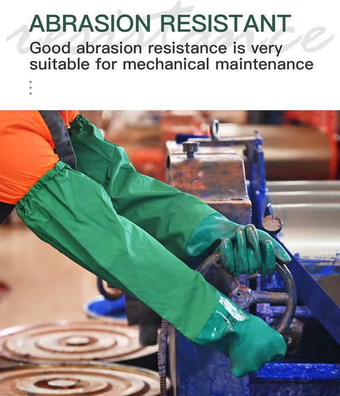 PACIFIC PPE 26" Rubber Gloves Chemical Resistant PVC Reusable Heavy Duty Waterproof Gloves with Cotton Liner Anti-skid,