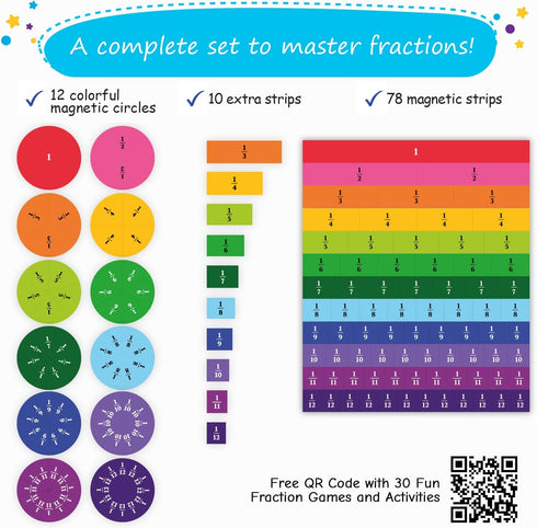 Simply magic 166 Set PCS Magnetic Fraction Tiles & Fraction Circles - Elementary Fraction Manipulatives Class