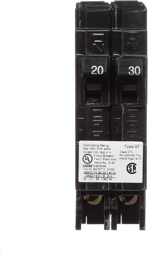 Siemens Q2030 One 20-Amp and One 30-Amp Single Pole 120V Circuit Breaker by SIEMENS