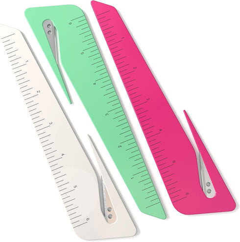 Uncommon Desks Ruler & Letter Opener Combo - 6 Inch Colorful Ruler, Envelope Opener, Perfect for Crafts, Drafting,