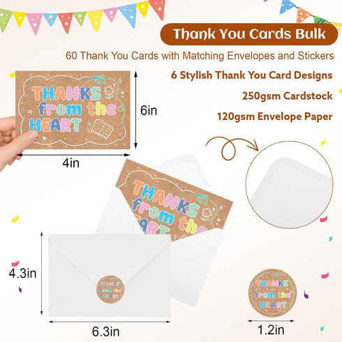 60 4x6 Thboxes Bulk Thank You Cards with Envelopes Kids Thank You Card for Teachers Funny Appreciation Blank Cards