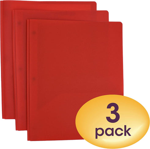 Smead Poly Two-Pocket Folder, Three-Hole Punch, Prong Fasteners, Letter Size, Red, 3 Per Pack