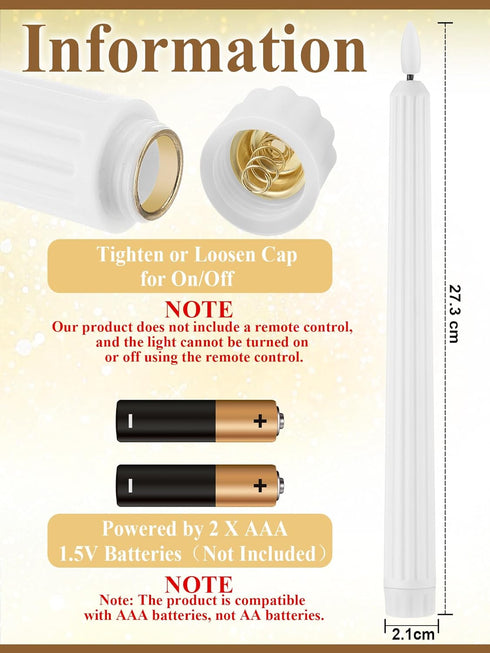 36 Party(White,0.8x11 Inches,Roman Treela Pieces Flameless Taper Candles Flickering Faux LED Battery Operated Electric