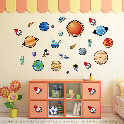 BeYumi 63pcs Back to School Outer Space Cutouts, Planet Rocket Themed Party Supplies, Classroom Decoration