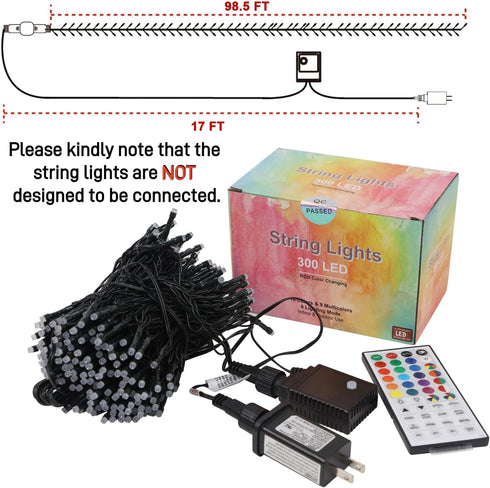 98.5ft 300 8 LJLNION Christmas Lights Color Changing with Remote, LED RGB Fairy String Lights Halloween Decorative