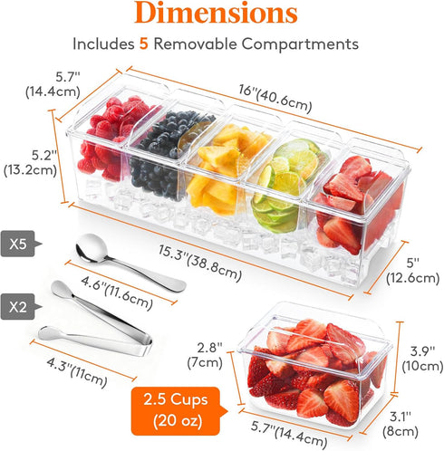 5x 20 oz Lifewit Ice Chilled Condiment Caddy with Containers, Condiment Server with Lid & Metal Accessories, Serving