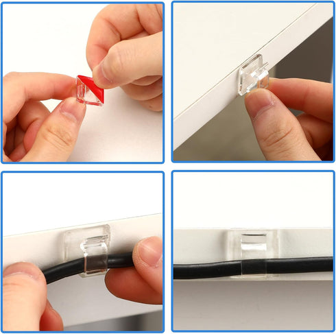 80 PCS Adhesive Cable Clips, Clear Light Strip Mounting Clips for Desk, Outdoor Wall, LED Wire Holder Organizer