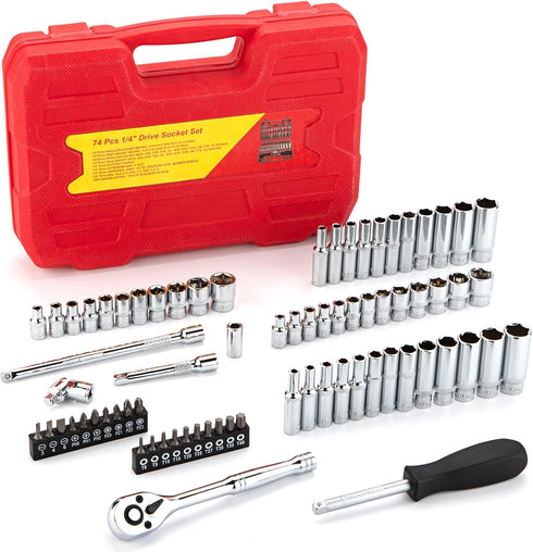 TOHOME 1/4" Set 74-Piece, 1/4 Set 1/4" Set (5/32-Inch- 9/16-Inch, 4mm-14mm) Drive Socket Drive Master Socket
