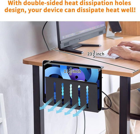 LUKETURE Desk Side Storage, Under Desk Organizer, Steel Hanging Laptop Holder with Pen Holder, Black, M(1 Tier)