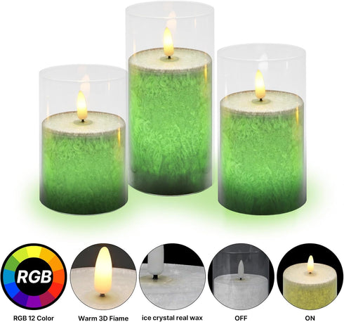 Tzgckui Timer,4'' 5'' 6'' Set 3 Pack Flickering Flameless LED Candles with Remote,Color Changing Candles Battery