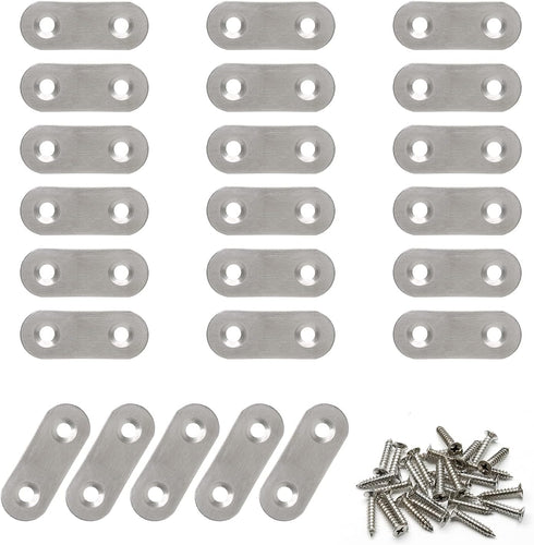LDEXIN 20Pcs Flat Straight Brace, Stainless Steel 40 x 16 mm Flat Straight