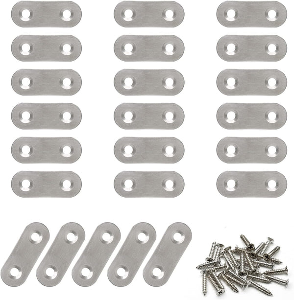 LDEXIN 20Pcs Flat Straight Brace, Stainless Steel 40 x 16 mm Flat Straight