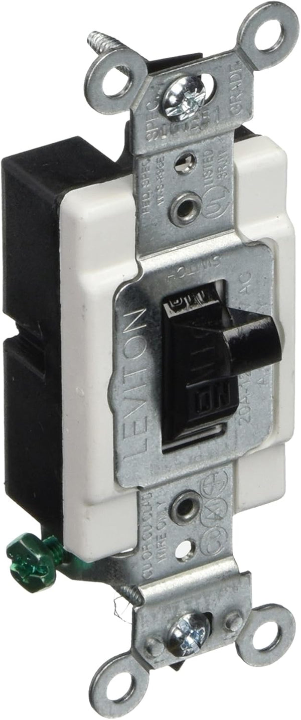 Leviton CS120-2E 20-Amp, 120/277-Volt, Toggle Single-Pole AC Quiet Switch, Commercial Grade, Grounding, Black by Leviton