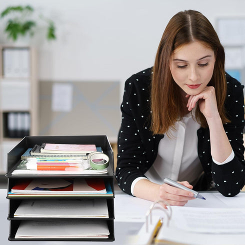 Wenqik 6 Pcs Stackable Paper Trays, Rectangular Plastic Desk Tray Holder for Document Organizer in Black