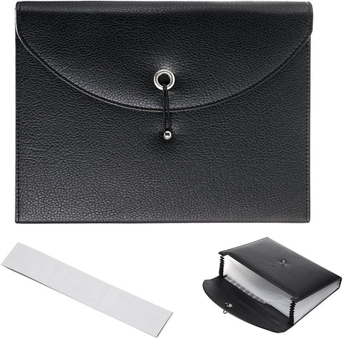 BTSKY PU Leather Expanding File Folders - 13 Pockets A4 Letter Size Accordion Business Document Organizer with