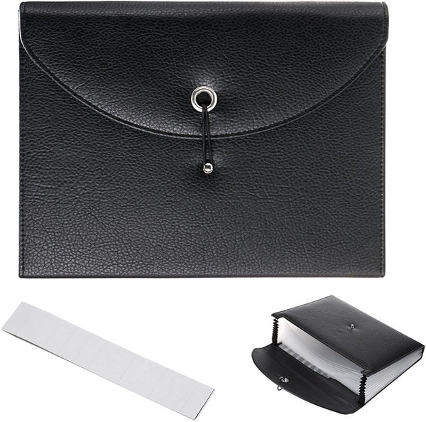 BTSKY PU Leather Expanding File Folders - 13 Pockets A4 Letter Size Accordion Business Document Organizer with
