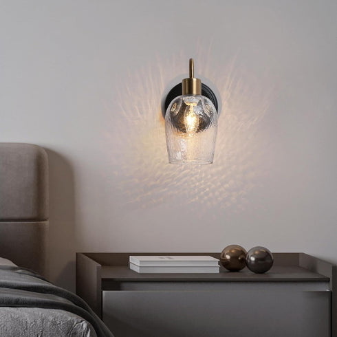 1-Light Durent Lighting Gold Glass Wall Sconce, Modern Black Bathroom Wall Lamp