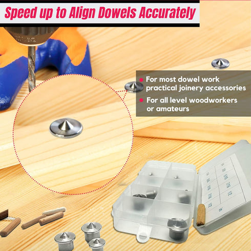 Stainless Steel Dowel Pin Centers Set, 5pcs Dowel Pins of 1/4" 3/8" 5/16" 7/16" 1/2" for Joinery Accessories