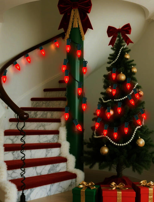 25 Pack C7 Bulbs, C7 Bulbs E12/C7 2700K LED Replacement Light Shatterproof Christmas LED Red Lights for Outdoor String