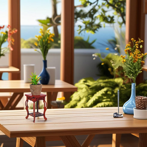 100% Garneck Wood Plant Stand Unique Design Small Decorative Pedestal Base for Indoor Plants Natural Wood for Home