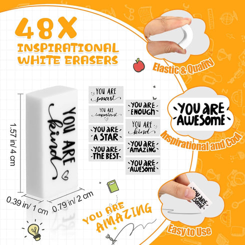 Spakon 48 Inspirational Mini Notebooks, 96 Motivational Pencils, Fun Erasers Gift Bag for Students