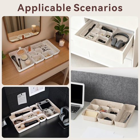 TTUGTTUG 8-Piece Set 4-Sizes, Felt Drawer Organizer in Made from Eco-Friendly Material for Vanity, Makeup, Desk