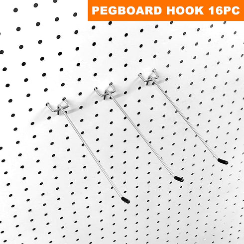 Pegboard Hooks Accessories, 8 Inch Organizer Kit for Garage Tool Storage, 16 Pack