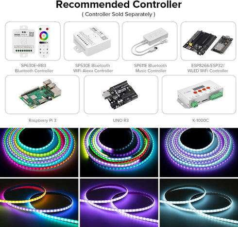 WS2812B 9.84FT 5V 5mm 160LEDs/m 480IC IC RGB COB LED Strip Individual Addressable Smart RGB Thin Dream Color Strips