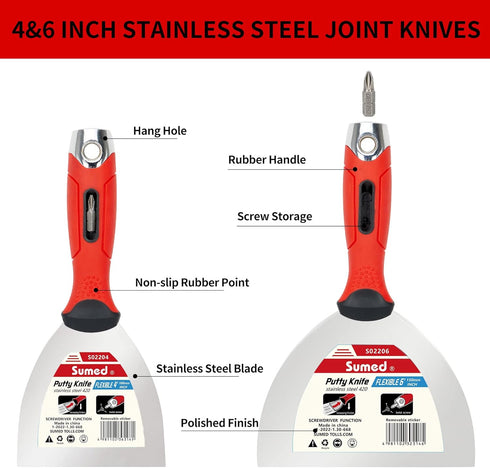 Set Drywall Hand Tool Kit,Stainless Steel Putty Knife Including Joint Knife Taping Knife Paint Scraper Mud Pan