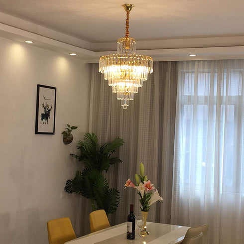 YUASDUU 15" 5-Tier Modern Farmhouse Crystal Chandeliers for Dining Room, Antique Pendant Chandelier Dining Room Light