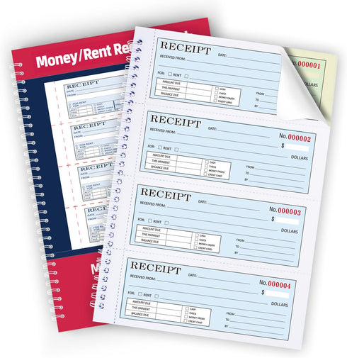 Zzrywuty Large Money and Rent Receipt Book with Cardboard Insert,2-Part Carbonless,7.9x11.2 Spiral Bound,200