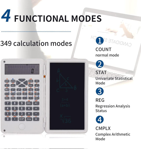 Basic Calculator Notepad with LCD Writing Tablet, Rechargeable, 12 Digit Display, Hand-held for Daily Office, White