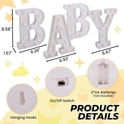 Light Up Letters for Baby Shower Decoration, Battery Powered Marquee LED Letter Lights for Party Table Centerpieces