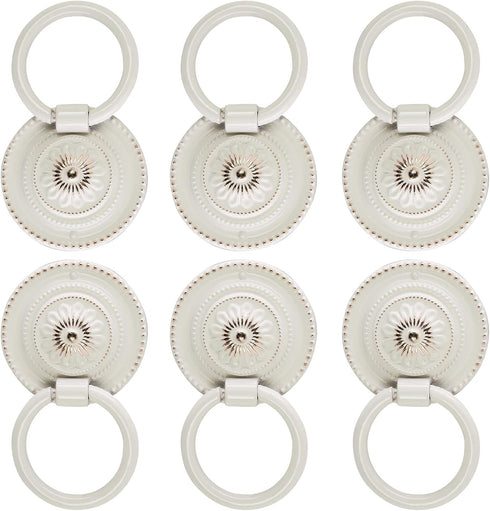 Bivethoi 6pcs Antique White Cabinet Knobs, Drop Ring Drawer Pulls Round Dresser Knobs