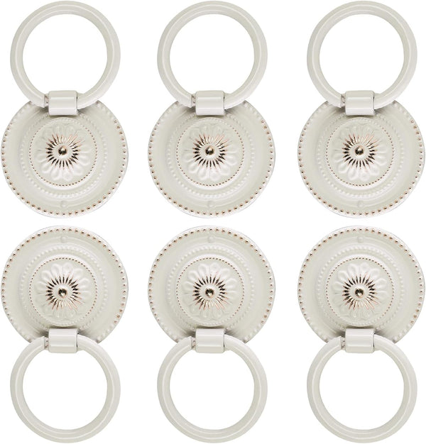 Bivethoi 6pcs Antique White Cabinet Knobs, Drop Ring Drawer Pulls Round Dresser Knobs