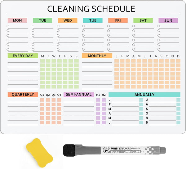 Cleaning Schedules and Checklists Dry Erase Magnetic Planner Whiteboard for Refrigerator - Daily Weekly Monthly