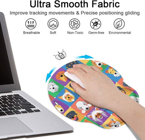 Britimes Ergonomic Mouse Pad with Wrist Support, Cute Dogs Non-Slip Rubber Base for Home Office & Gaming