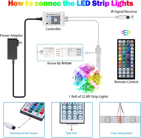32.8ft Tenmiro Led Strip Lights, RGB LED Smart Music Sync Color Changing LED Lights Strips with Remote Led Lights