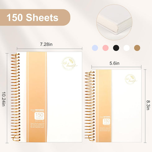 Yoment Small Spiral Notebook,300 Pages Hardcover Spiral Notebooks,5.5”x 7.5”College Ruled Notebook,A5 Spiral Bound Journal,Hard Cover Notebooks for Work Writing School,A5 White